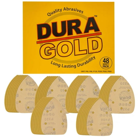 

Dura-Gold Variety Pack (60 80 120 220 320 400) Grit 5-Hole Hook & Loop Sanding Sheets for Mouse Sanders - Box of 48