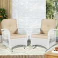 thumbnail image 7 of VIVIJASON 2-Piece Outdoor White Wicker Glider Rocking Chair, Patio Rattan Swing Glider Chairs with Cushions & Steel Frame, All-Weather Gliding Lawn Wicker Furniture for Garden Backyard Porch, Beige, 7 of 7