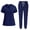 Navy, variant on Scrubs Medical Uniform Women Scrubs Set Women Solid Color Loose Drawstring Pants Pocket Caregiver Short Sleeve V-Neck Blouses Nursing Uniform Set ,Black,L