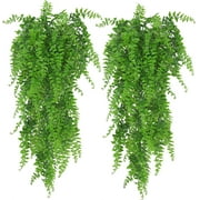 Huryfox 2 Packs Artificial Hanging Plants- Fake Green Leaves Decoration, Faux Foliage Greenery Home Decor