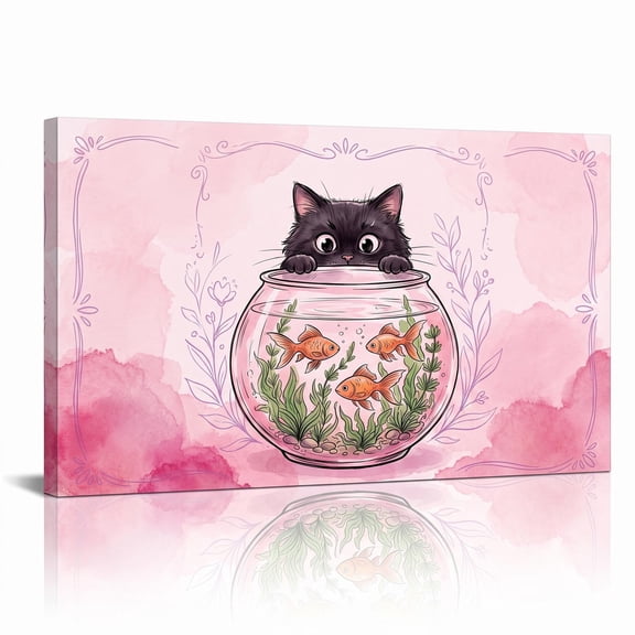 XaaKee Feline Aquarium Canvas Wall Art Deeper Pink Decor Decorative Prints Modern Wall Decor 18x12Inch