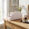 thumbnail image 4 of Quilted Large Capacity Travel Portable Carrying Case Casual Hair Tools Travel Bag for Women Girls Work Shopping Vacation Daily (Pink flowers), 4 of 10