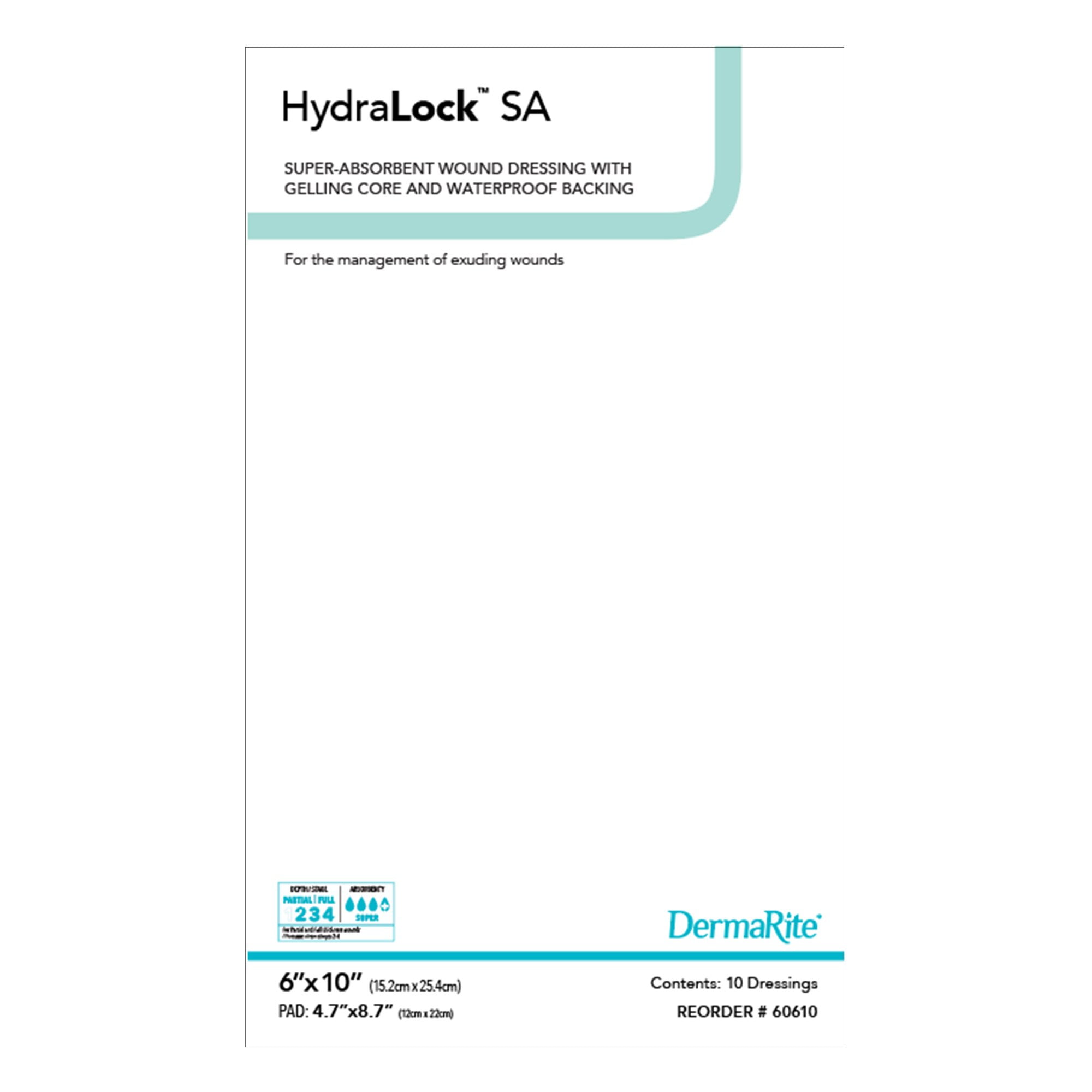 HydraLock SA Super Absorbent Dressing Blue / White 6 x 10" Sterile 60610, 10 Ct