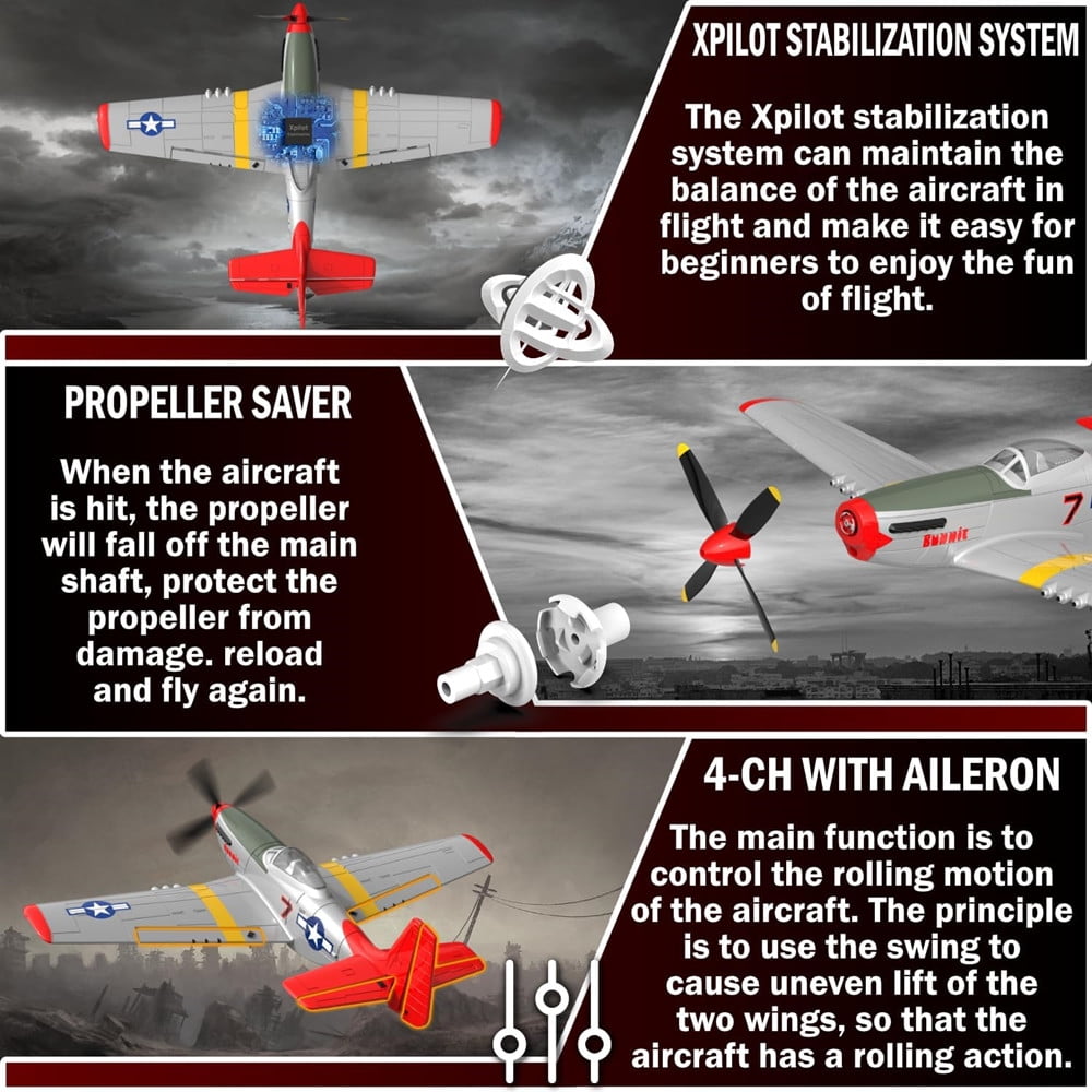RC Plane 4CH P51D Mustang RC-Fighter RTF Remote Control Airplane 2.4GHz with 6-Axis Gyro System