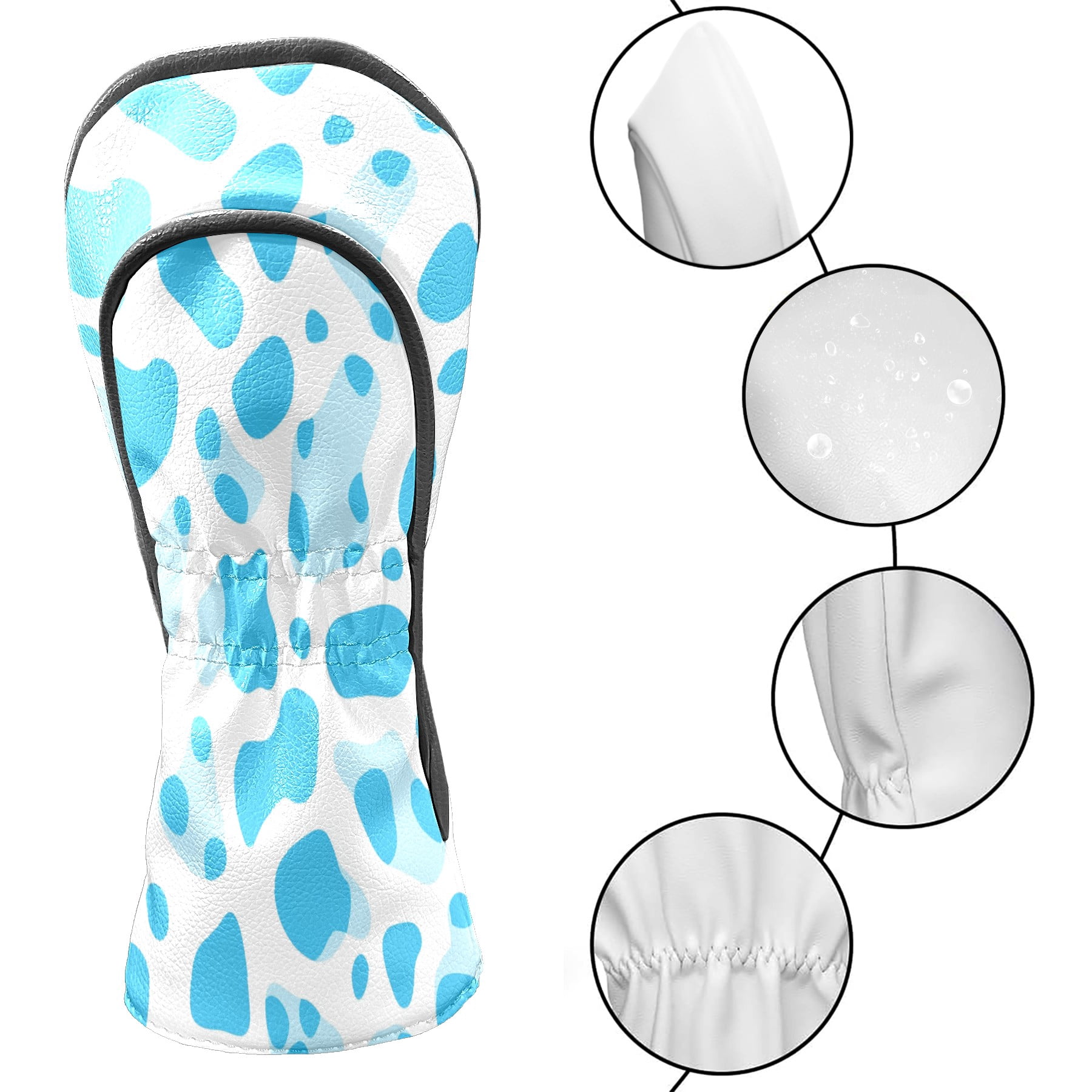 Golf Club Covers PU Leather Waterproof Head Covers for Fairway Woods Hybrids Blue Polka Dots