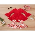 thumbnail image 2 of MesaSe Toddler Baby Girls Spring Princess Flare Pants Set O-Neck Ruffles Tops + Bell Bottom Pants Headband, 2 of 6