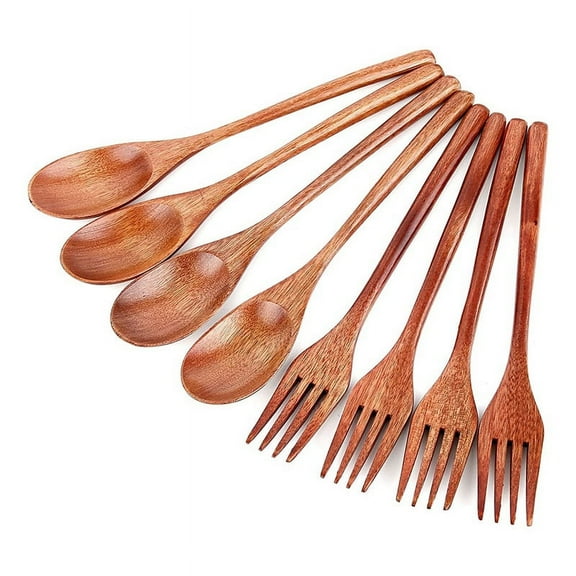 8Pcs Wooden Spoons Forks Set, Japanese Style Wooden Utensil Set, Handmade Kitchen Spoon, Reusable Travel