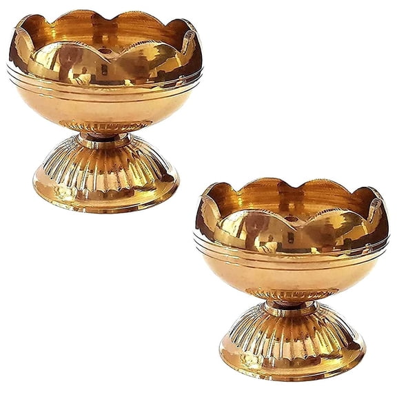 SATVIK Brass Tomato Nanda Diya Set of 2 Traditional Oil Lamp for Pooja Aarti Diwali Decoration and Home Temple Use