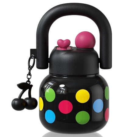 Sidagar 22 oz Vacuum Insulated Water Bottle with Straw and Carry Handle, Wide Mouth, Polka Dot