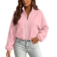 thumbnail image 3 of Jamicy Womens Cropped Jackets Solid Color Zip Up Oversized Sweatshirts Winter Clothes Long Sleeve Crop Fall Outfits Fashion, 3 of 10