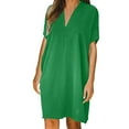 thumbnail image 2 of KIHOUT Robes T-Shirt pour Femmes Mode Été Couleur Unie Col en V Manches Courtes Robe Mini Ample, 2 of 5