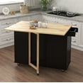 thumbnail image 4 of Royard Oaktree Rolling Kitchen Island Cart with Drop Leaf, Spice Rack, Drawers, and Cabinet, Black, 4 of 7