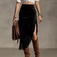 thumbnail image 2 of QATAINLAV Fringe Faux Suede Skirt for Women High Waisted Asymmetrical Slit Midi Skirts Vintage Western Tassel Long Skirt Black XL, 2 of 8
