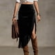 thumbnail image 2 of Falda de Franja para Mujeres de Cintura Alta Bodycon Midi Asimétrica Split Western Style, 2 of 7