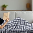 thumbnail image 3 of Geometric Rhombus Soft Flannel Fleece Blanket, Horoscope Themed Zodiac Signs Tiny Stars and Dots in Rhomb Check, Cozy Plush for Indoor and Outdoor Use, 70" x 90", Dark Indigo White, by Ambesonne, 3 of 5