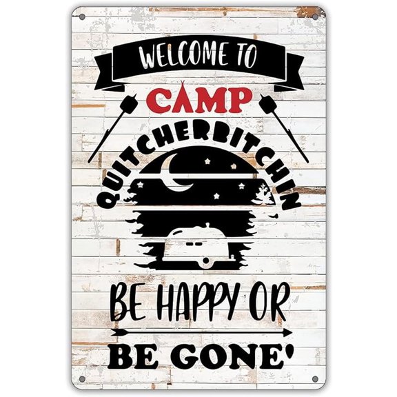 Funny Cabin Rules Metal Tin Sign Wall Decor, Farmhouse Wooden Style Cabin Sign for Home Decor Gifts