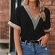 thumbnail image 3 of Camiseta De Gasa Camiseta de retazos de encaje Camiseta de gasa con cuello en V para mujer Camiseta holgada de verano (Negro XL) Cgtredaw para Mujer Negro T L, 3 of 6