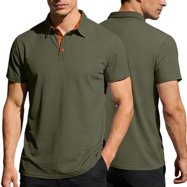 Ceisia Men's Slim Fit Short Sleeve Polo Shirt Herringbone Texture Color-Blocked Henley Collar Spring Summer Shirt Gift