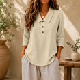 thumbnail image 2 of Summer Sales Womens Summer Tops Loose‑Fit Cotton‑Linen 3/4 Sleeve Lightweight Casual Blouse Oversized Tshirts for Women Under 12$, 2 of 6