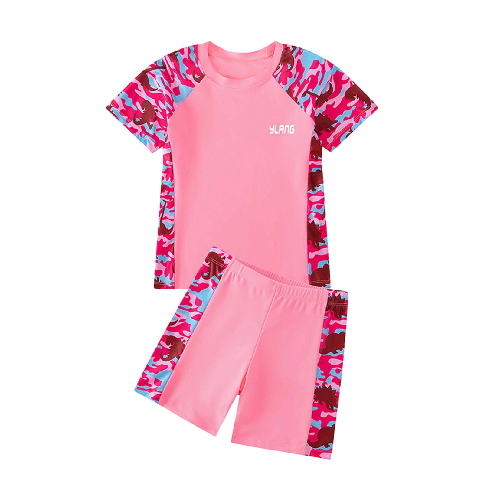 lnmuld Boys 2 Piece Dinosaur Swimsuit Kids Short Sleeve Rash Guard Set Size:4XL