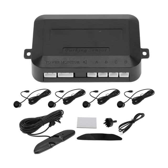 Sistema de radar de reversa para vehículos Unique Bargains, sensores de estacionamiento de reversa, detección de distancia, negro, 4 sensores de estacionamiento, alarma y recordatorio.