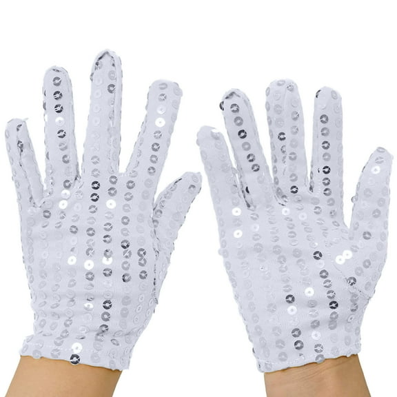 MIASHUI Elegant Women's Stage Performance Sequin Gloves for Dress Decoration and Party Events Silver,One Size