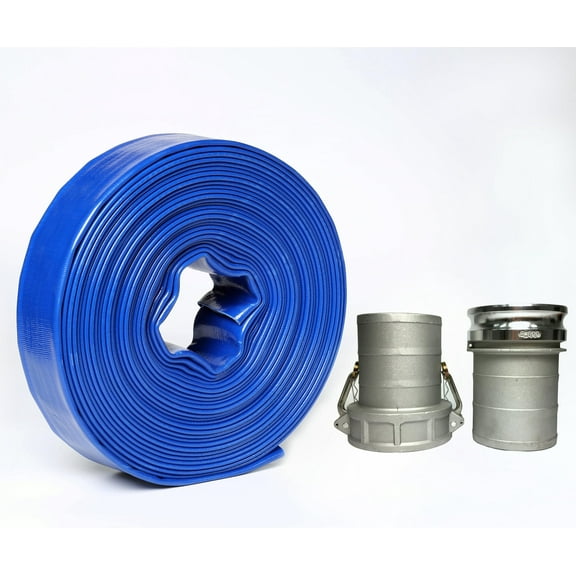 POWER PRODUCTS 6" in Dia x 300 ft Heavy Duty Flat Lay Sump Pump Discharge and Backwash PVC Hose 4 Bar & Camlocks and Clamps