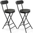 thumbnail image 2 of RTVR 36-inch Round Collapsible Folding Stool with 400 lbs Capacity, Set of 2, Padded PU Leather, Black with Back for Indoor Outdoor, 2 of 9