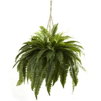 Nearly Natural 29in. Double Giant Boston Fern Artificial Plant in Wicker Hanging Basket
