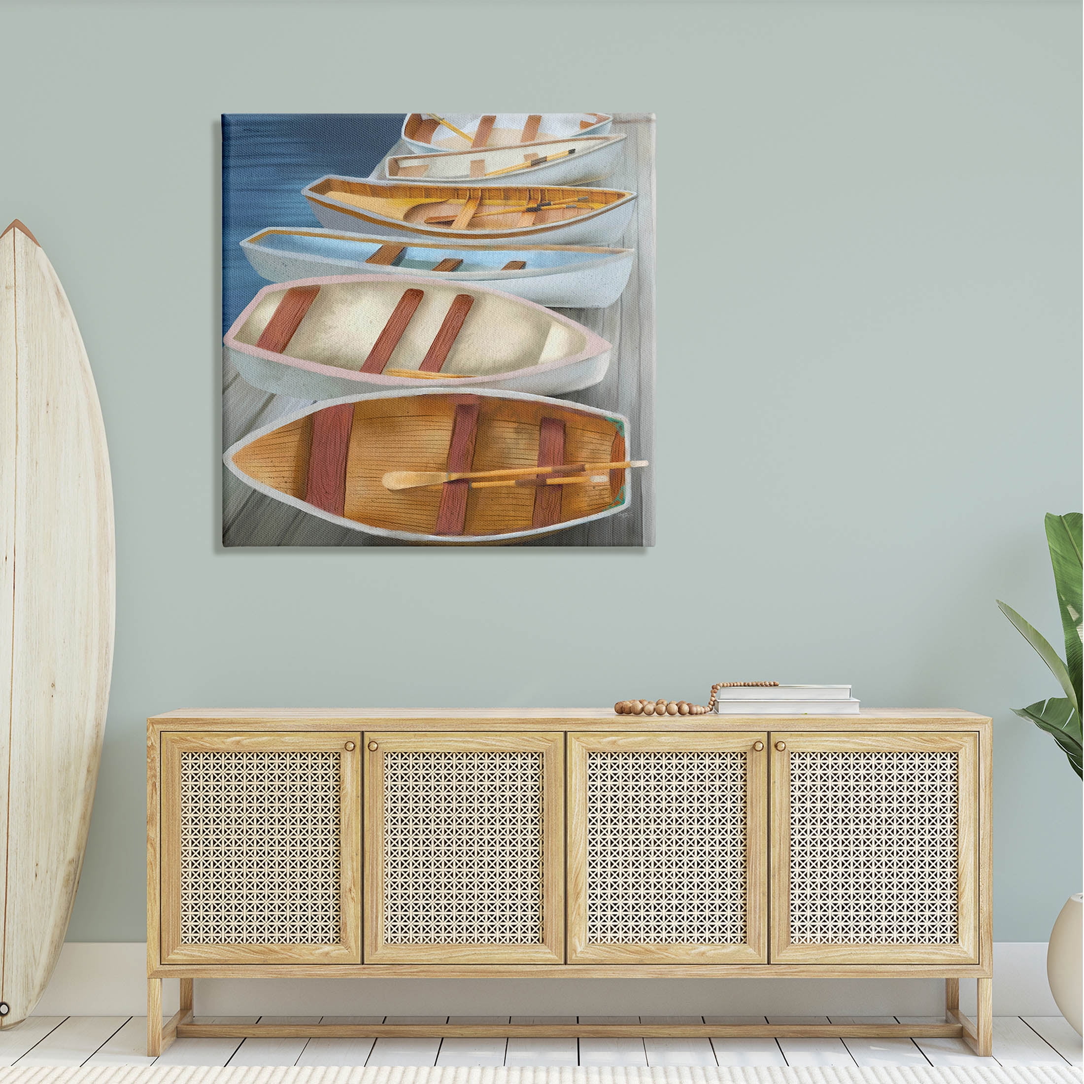 Stupell Industries Rowboats Along Lake Dock Painting Gallery Wrapped Canvas Print Wall Art, Design by Elizabeth Medley