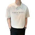 thumbnail image 1 of Camisa de manga corta para hombre, Color puro, cuello vuelto, letra impresa, media cremallera frontal, camiseta de manga corta para hombre, 1 of 8