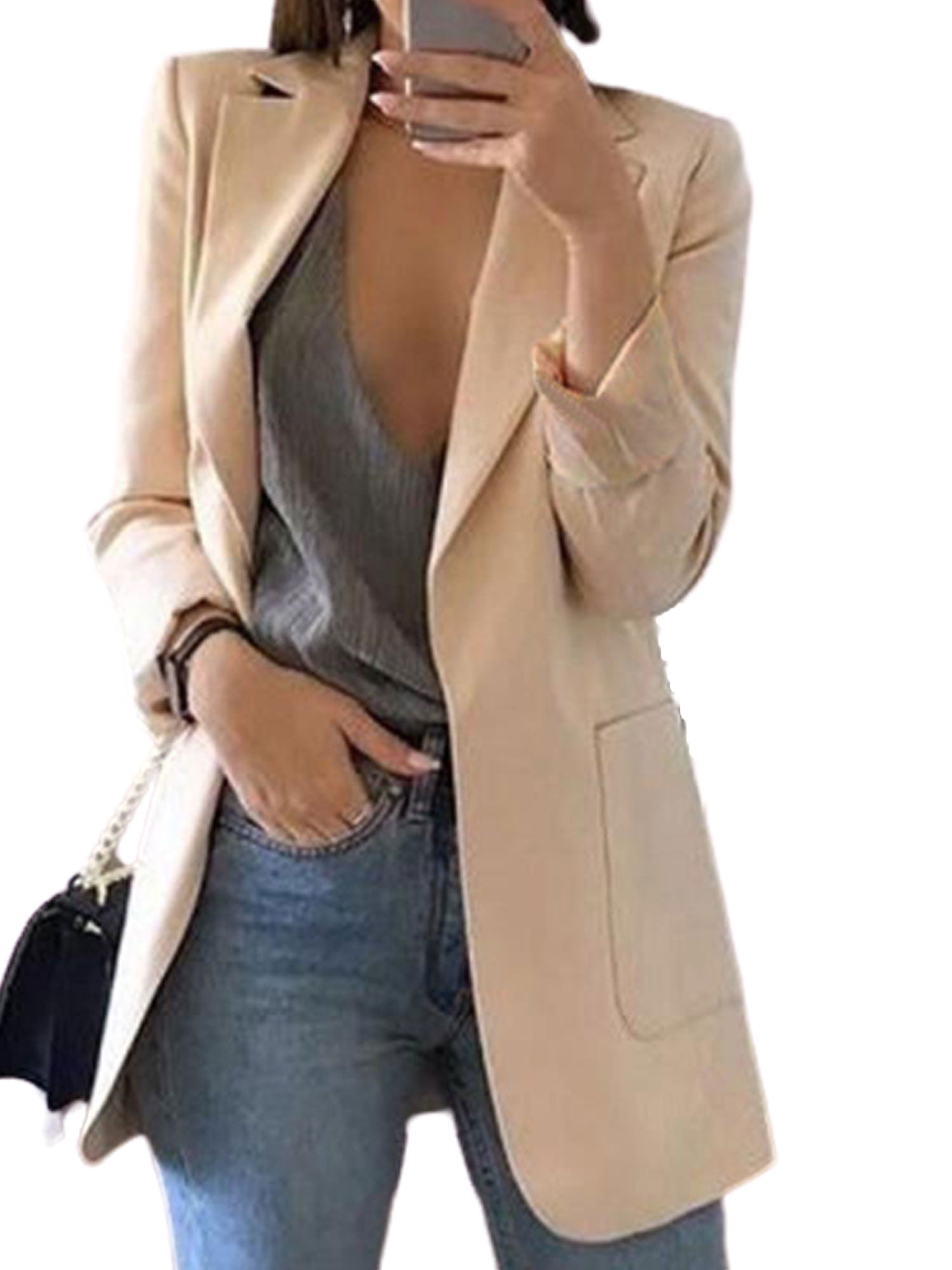 Suanret Women Formal Blazers Elegant Slim Long Sleeve Jacket Business ...
