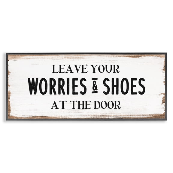 Stupell Industries Traditional Worries & Shoes At Door Phrase Black Framed Giclee Art, 30 x 13, by Lil' Rue