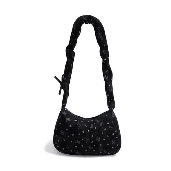 Corduroy Shoulder Bag, Trendy Ruched Strap Crossbody Purse with Ribbed Texture for Women and Teens