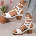 thumbnail image 5 of Xfvqtps Heeled Sandals for Women Block Chunky Heel Lace up Peep Toe Casual Sandals White, 5 of 9