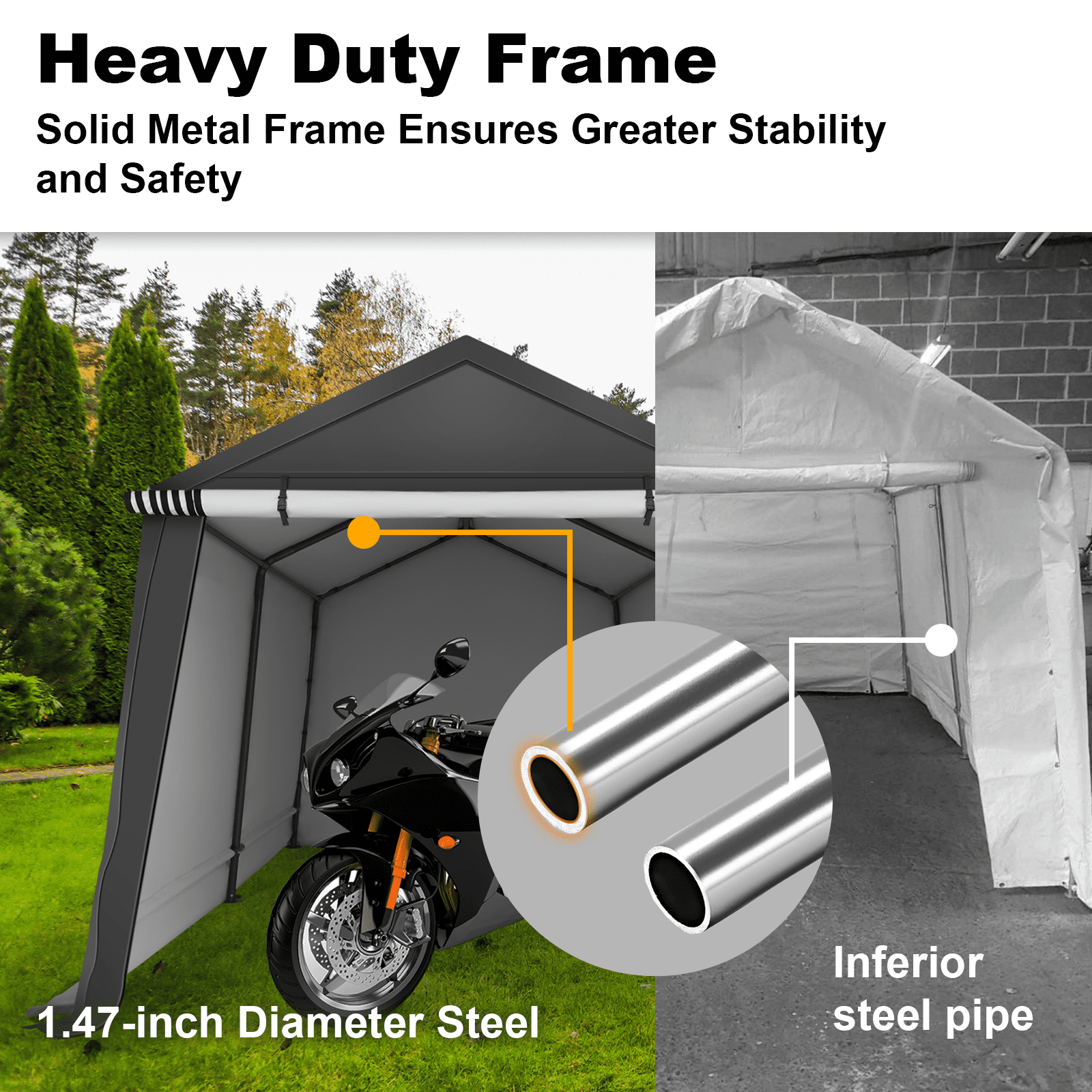 Abba Patio 10'x 10' Heavy Duty Portable Outdoor Storage Shelter Canopy, Waterproof Carport, All-Season Use, Grey