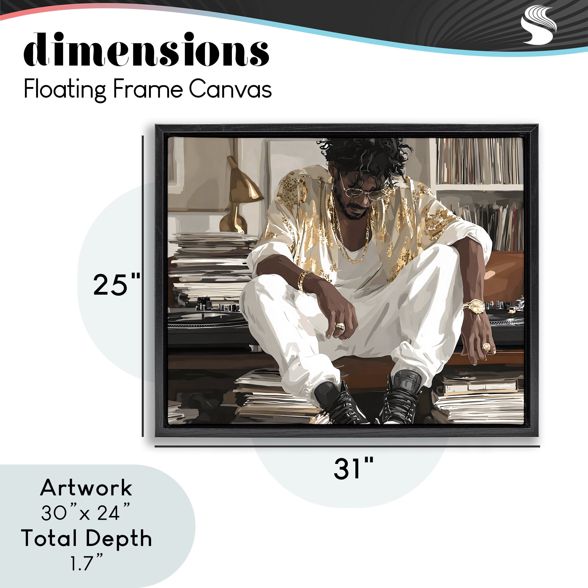 Stupell Industries DJ with Record Collection Black Framed Floater Canvas Wall Art, design by Franklyn Gregory
