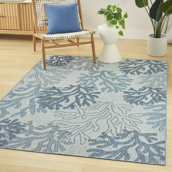 Nourison Garden Oasis Indoor/Outdoor Blue 5' x 7' Area Rug (5x7)
