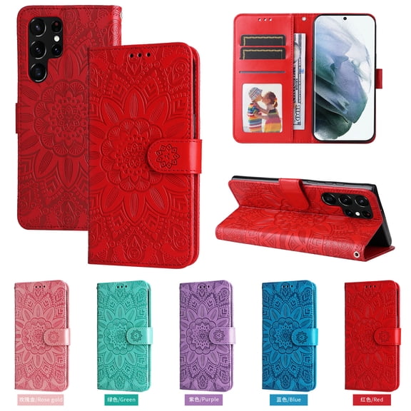 SaniMore Galaxy S24 Plus 5G Wallet Case, [Flower Embossed] Premium PU Leather Flip Protective Case with Card Holder & Stand Cover for Samsung Galaxy S24 Plus 6.7" 2024, Red