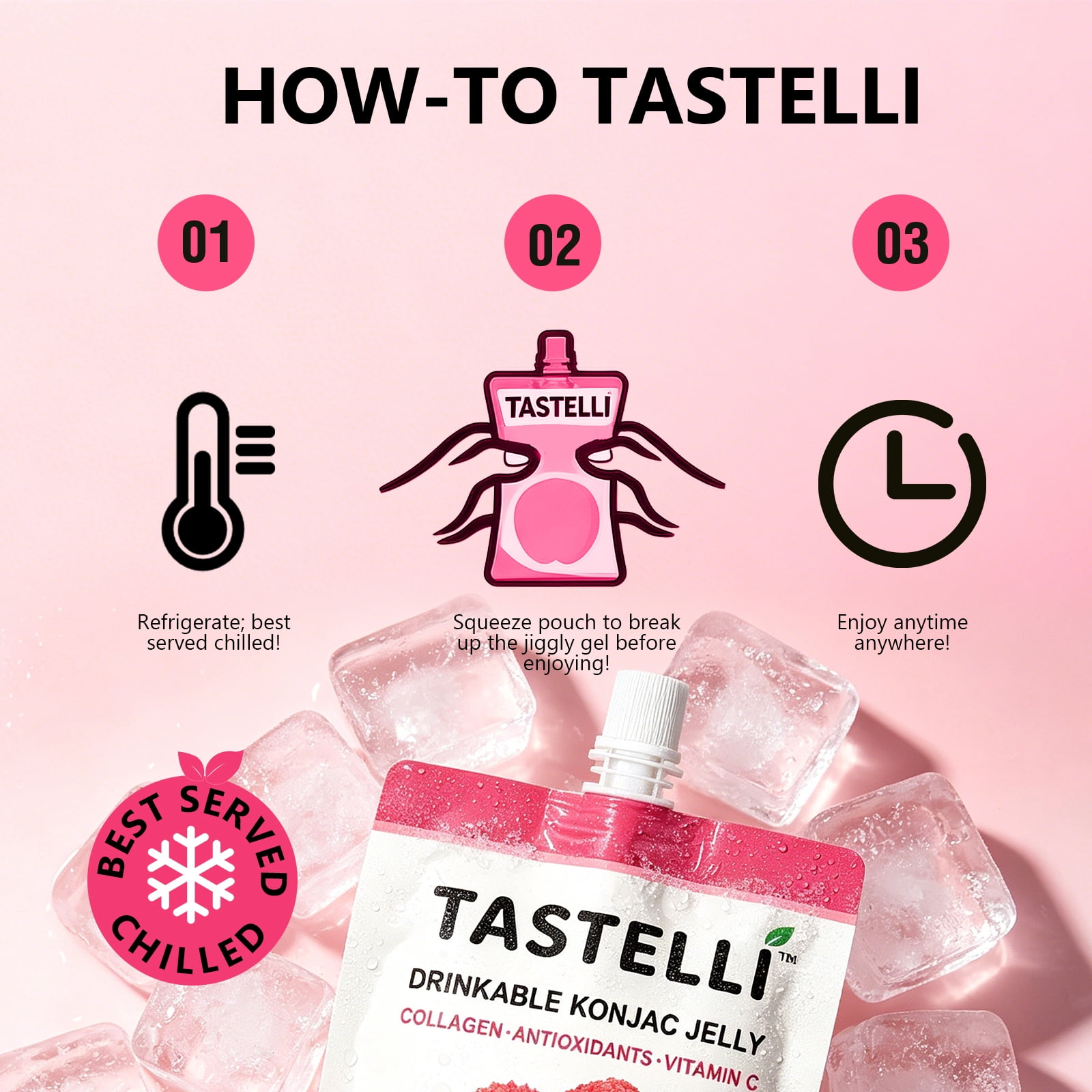 Tastelli Lychee  Konjac Jelly Infused with Collagen & Vitamin C | Gluten Free, Sugar Free, Low Calorie | Vegan Drinkable Fruit Jelly Snack | 150mL x 10 Pouches
