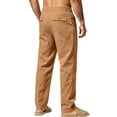 thumbnail image 3 of Men's Casual Linen Pants Elastic Waist Drawstring Lightweight Relaxed Fit Trousers Summer Beach Yoga Lounge Pants with Pockets Comfortable Daily Wear, 3 of 5