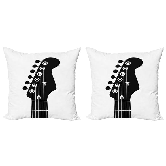 Ambesonne Guitar Throw Pillow Cover 2 Pack, Monotone Half Guitar Strings, 20", Charcoal Grey and White