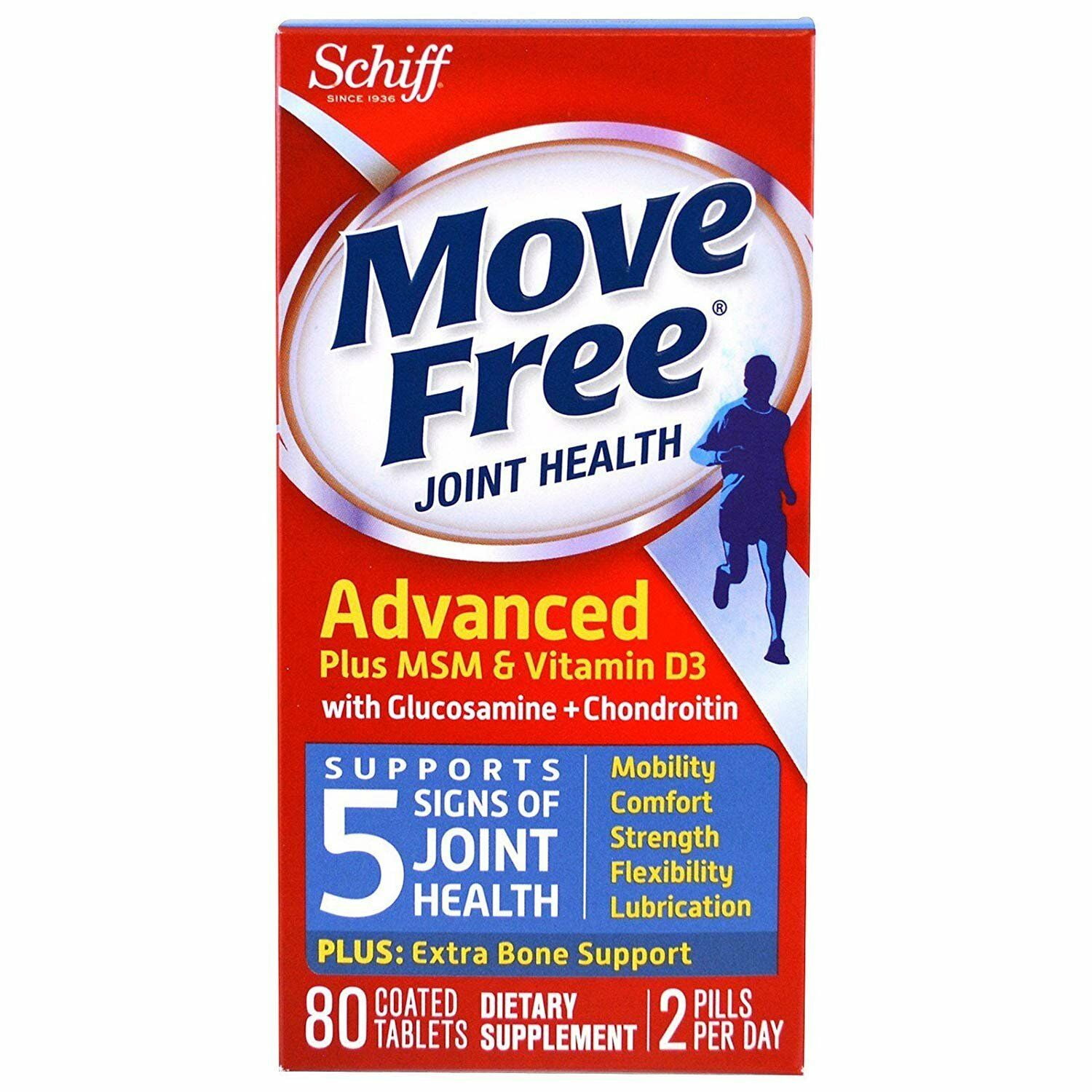 3 Pack - Move Free Advanced Plus MSM and Vitamin D3 Joint Health Supplement with Glucosamine and Chondroitin 80 ct