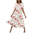thumbnail image 2 of Viikei Women Plus Size Dresses Short Sleeve,Women's Flower Printing Casual Short Sleeve Crewneck Dress Casual Flowy Tiered Maxi Beach Dress Red L, 2 of 6