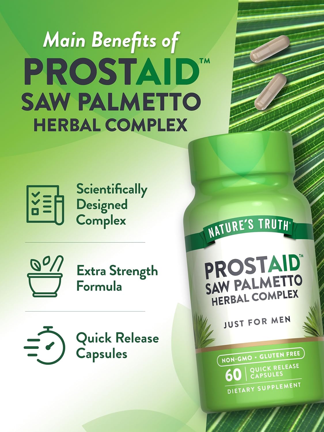 Prostate Support Supplement | With Saw Palmetto | 60 Capsules | For Men | by Nature's Truth