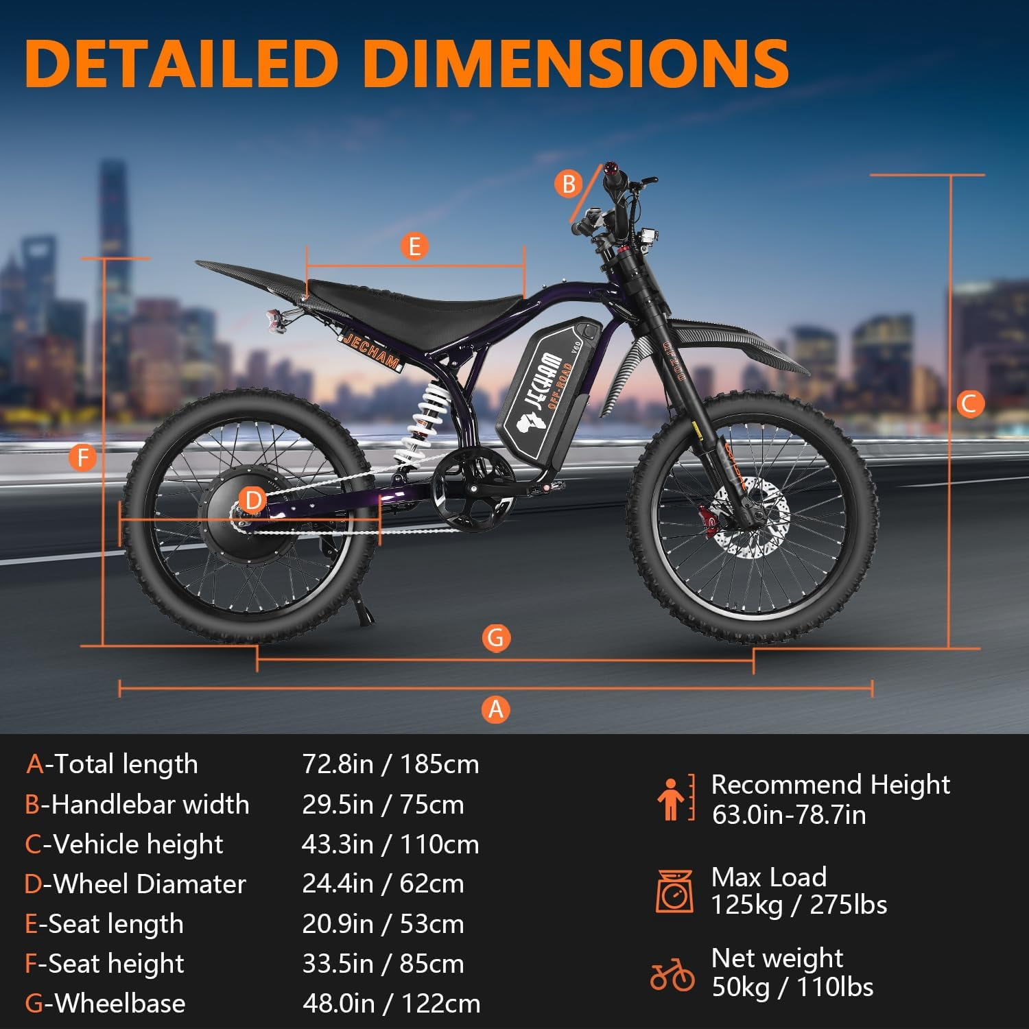 JECHAM QF200pro Electric Dirt Bike for Adult-3000W peak Motor,60V 32Ah removable battery.19x3.0 off-road tires,NFC Anti-Theft.Full Suspension Hydraulic Disc Brakes UL2849