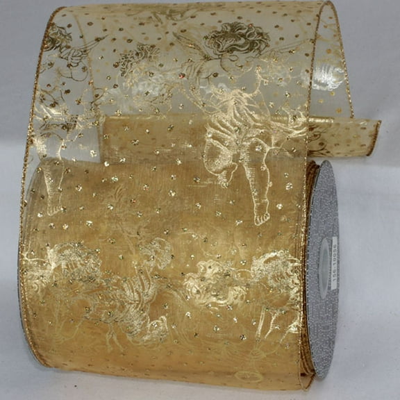 The Ribbon People Shimmering Gold Musical Angels Christmas Wired Craft Ribbon 6" x 20 Yards