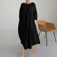 thumbnail image 4 of Kmdttou New Women's Summer Medium Long Sleeved Solid Color Linen Round Neck Long Dress,Fashionable Casual Dresses for Women 2025, 4 of 8