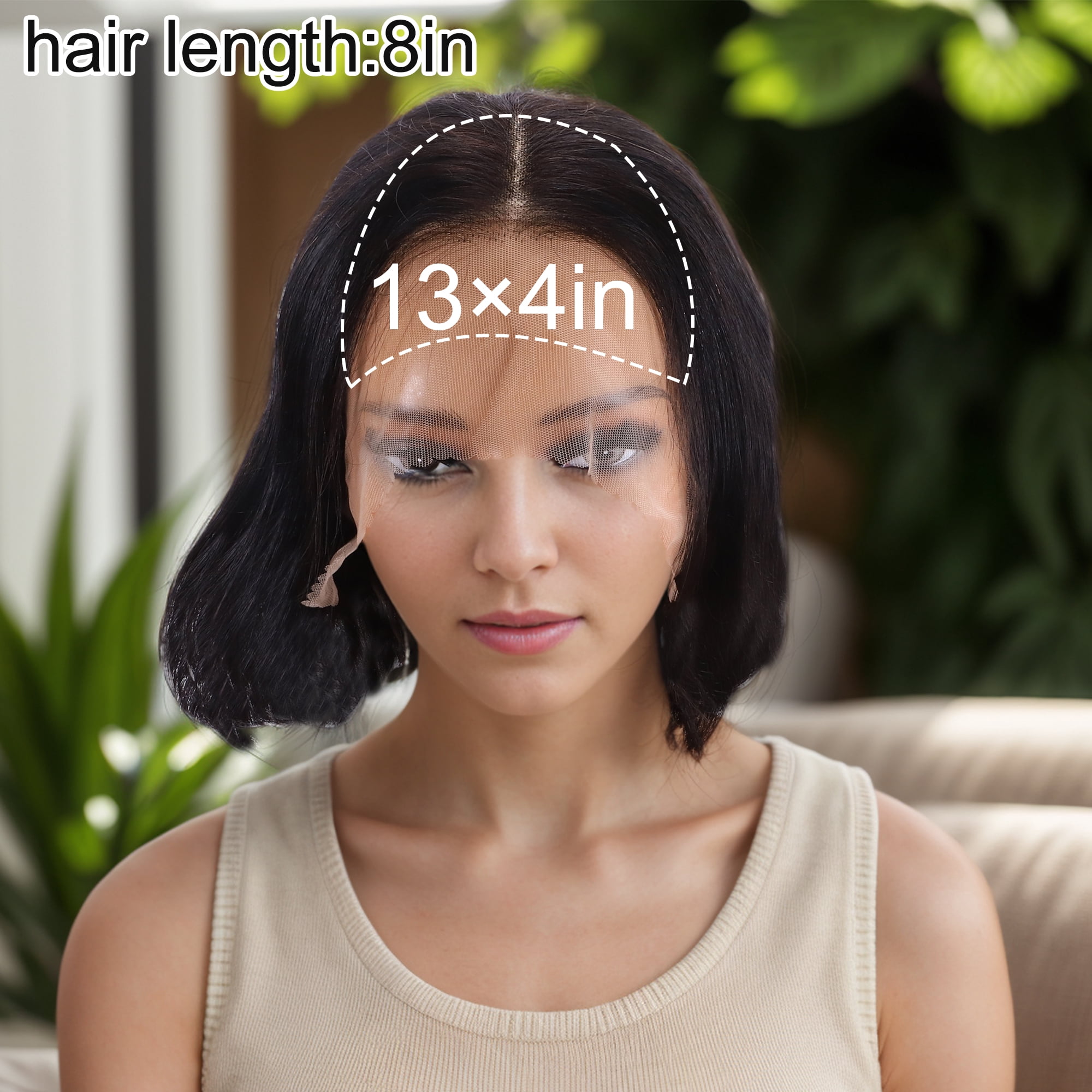 Unique Bargains 1 Pc Straight Long Hair Hair Wig Real Human Hair 8in 13x4in 180 Human Wig Black for Women
