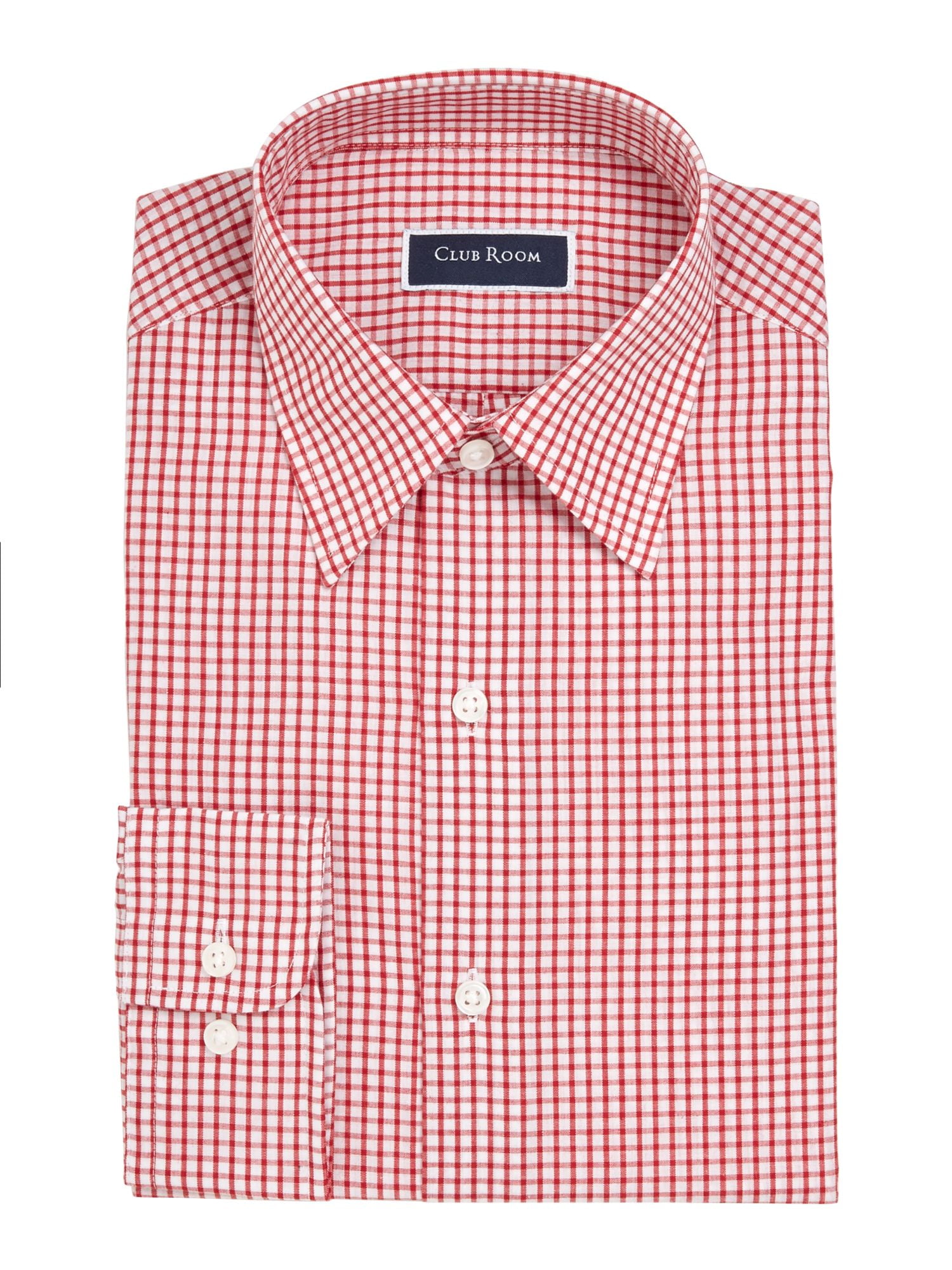$95 CLUB ROOM Men's REGULAR-FIT WHITE PINK CHECK BUTTON DRESS SHIRT 15.5 32/33 M 
